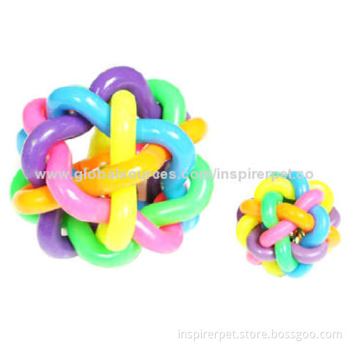 Pet Rainbow Color Rubber Bell Ball Toy, Made of Extra-tough Rubber